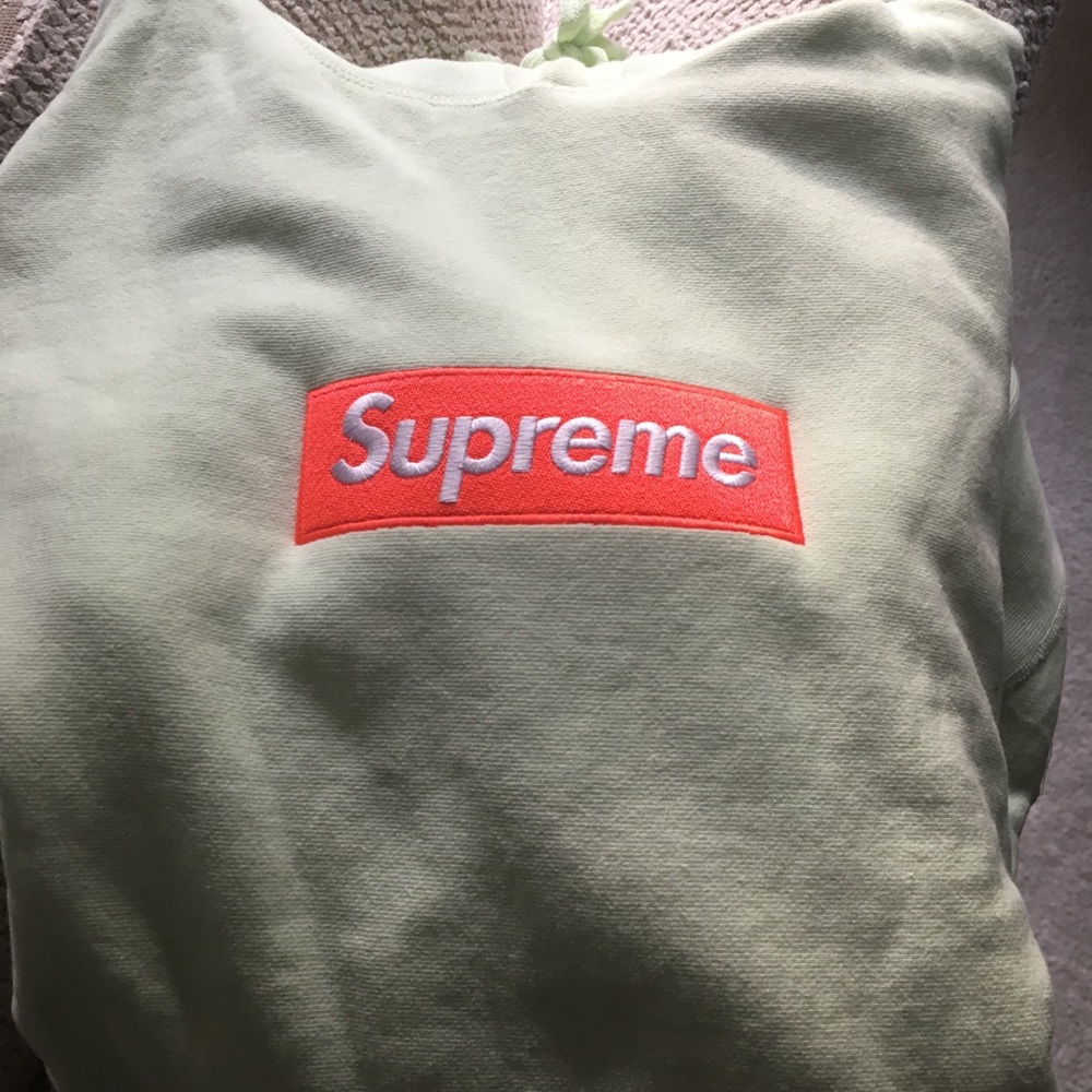 Supreme Pale lime box logo hoodie large